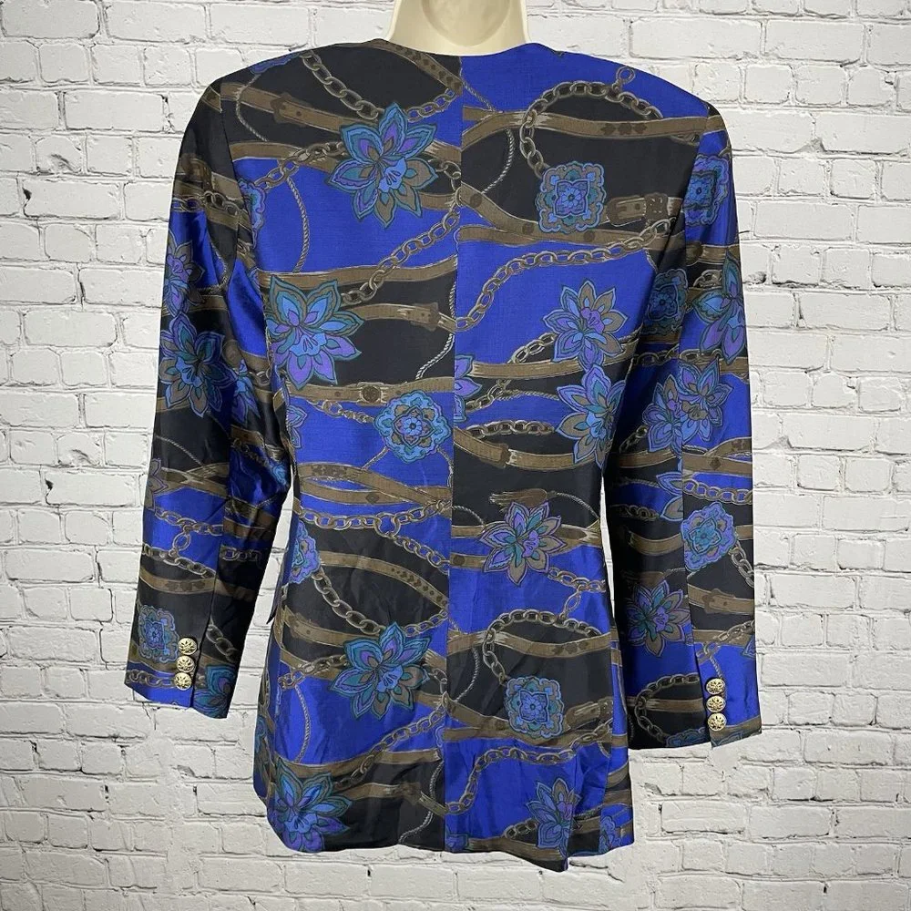 VTG Khanitha Floral 100% Thai Silk Lightweight Padded Blazer Size 36 US Small S